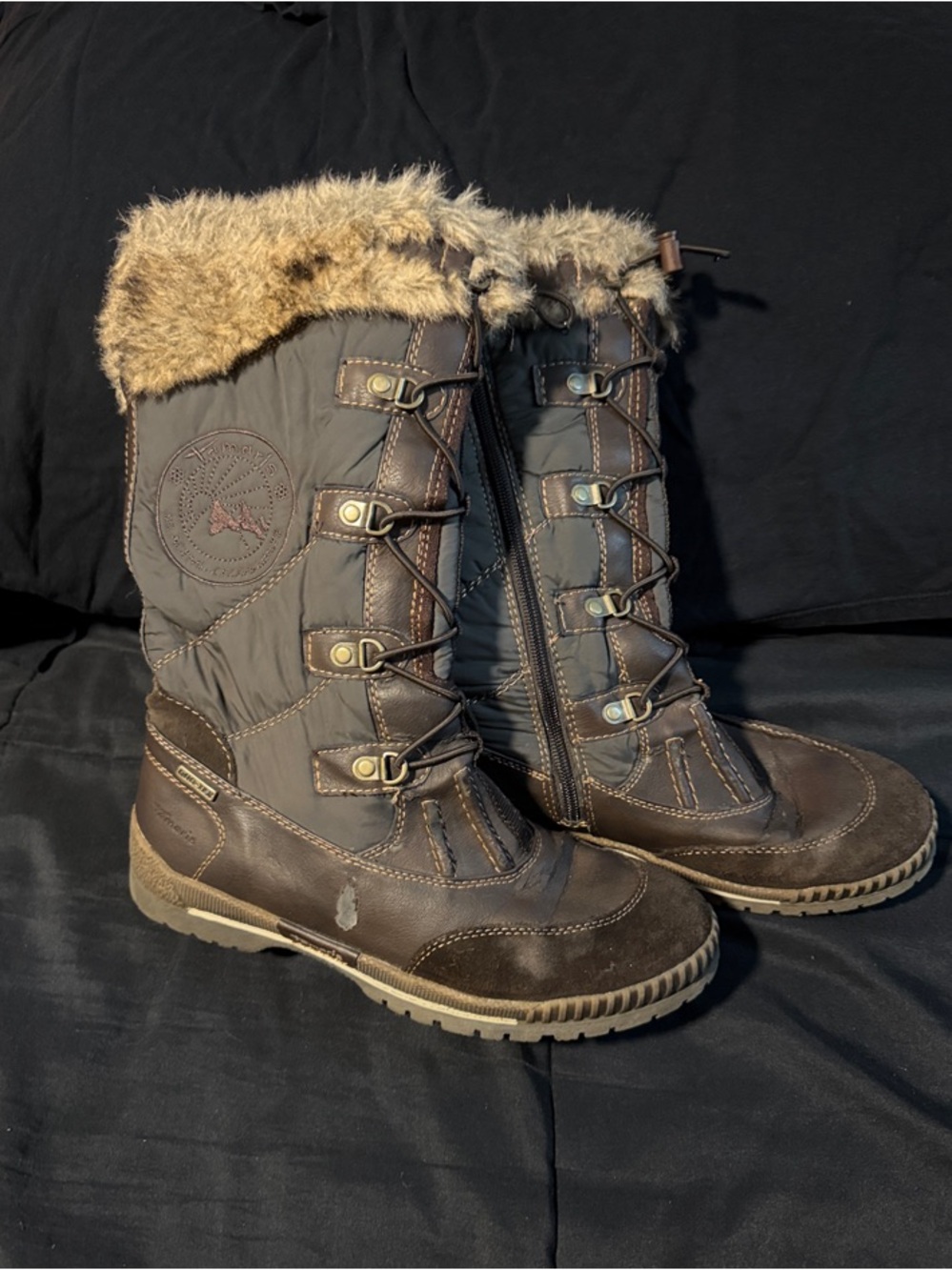 Tamaris Germain Made Women's Faux-Fur Trim Winter Boots in Dark Brown